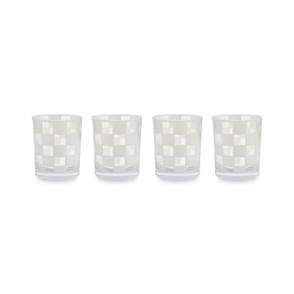 MacKenzie Childs: White Check Acrylic Tumblers, Set of 4