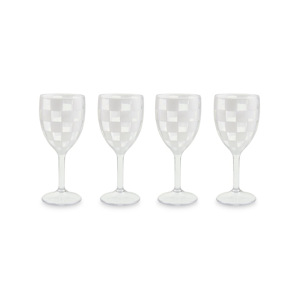 MacKenzie Childs: White Check Acrylic Wine Goblets, Set of 4