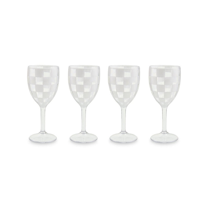 MacKenzie Childs: White Check Acrylic Wine Goblets, Set of 4