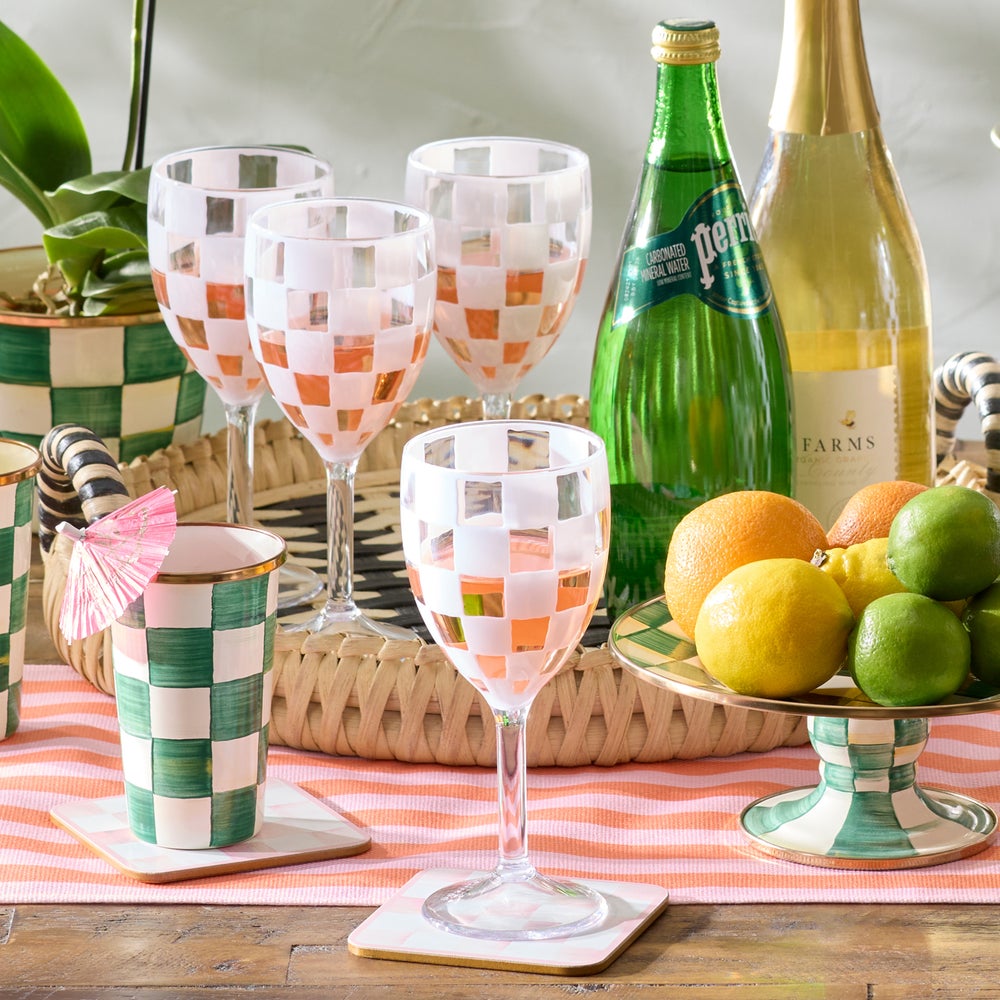 MacKenzie Childs: White Check Acrylic Wine Goblets, Set of 4