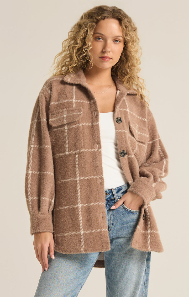 Z Supply: Plaid Tucker Jacket - Heather Taupe