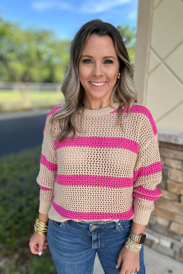 z supply Broadbeach Striped Sweater Biscuit