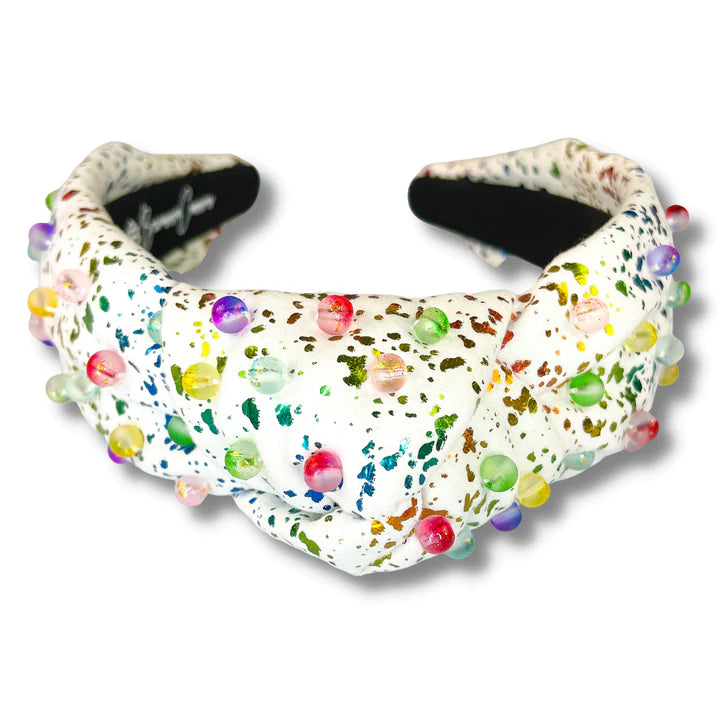 Brianna Cannon:  Rainbow Metallic Splatter Paint Beaded Headband