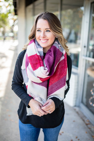Hold On Stripe Blanket Scarf - Pink - A Cut Above Boutique
