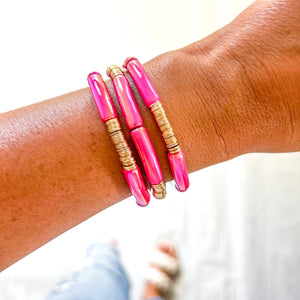 Savvy Bling - Metallic #8 Hot Pink Acrylic Tube Bamboo Bracelet