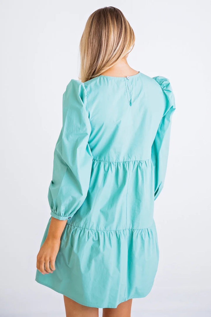 Karlie: Poplin Long Sleeve Dress - Jade