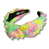 Brianna Cannon: PINK AND GREEN TIE DYE HEADBAND WITH MOONSTONE BEADS