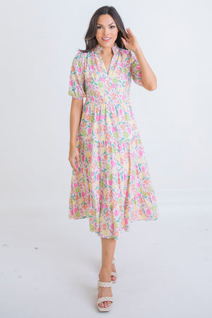 Karlie: Pastel Floral Midi Dress