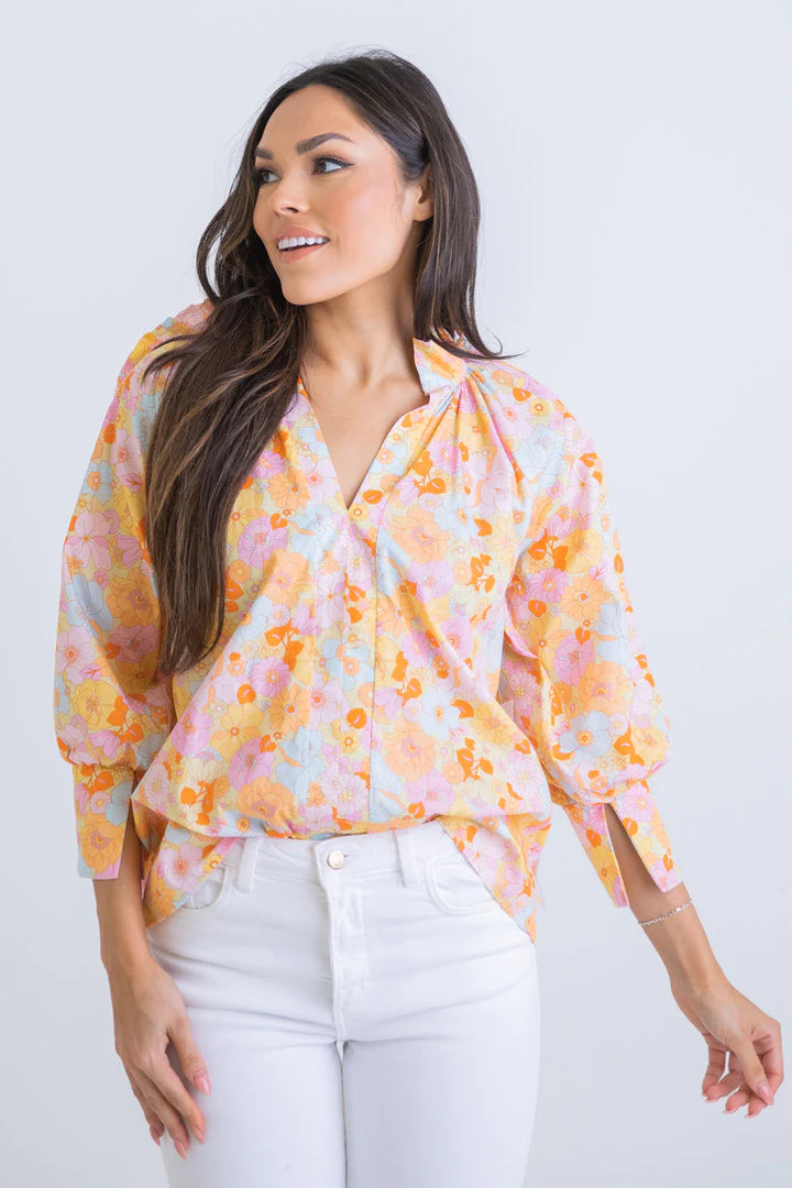 Karlie: London Floral Ruffle Sleeve Top
