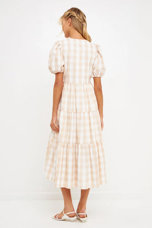 Taylor Gingham Midi Dress - Taupe