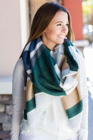 Hold On Stripe Blanket Scarf - Green - A Cut Above Boutique