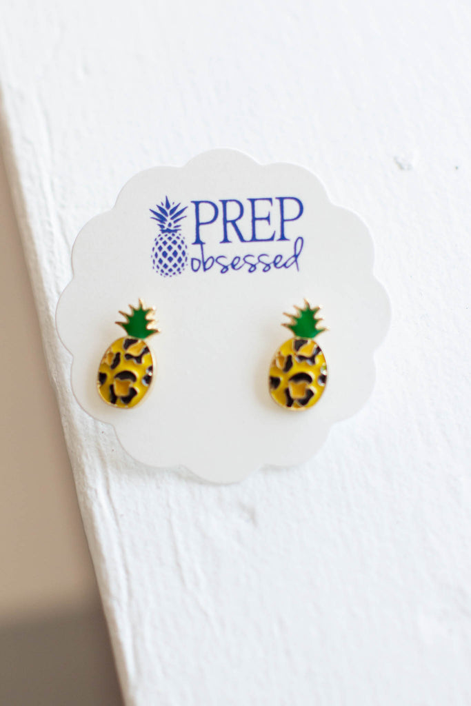 Leopard Pineapple Enamel Studs Earrings - A Cut Above Boutique