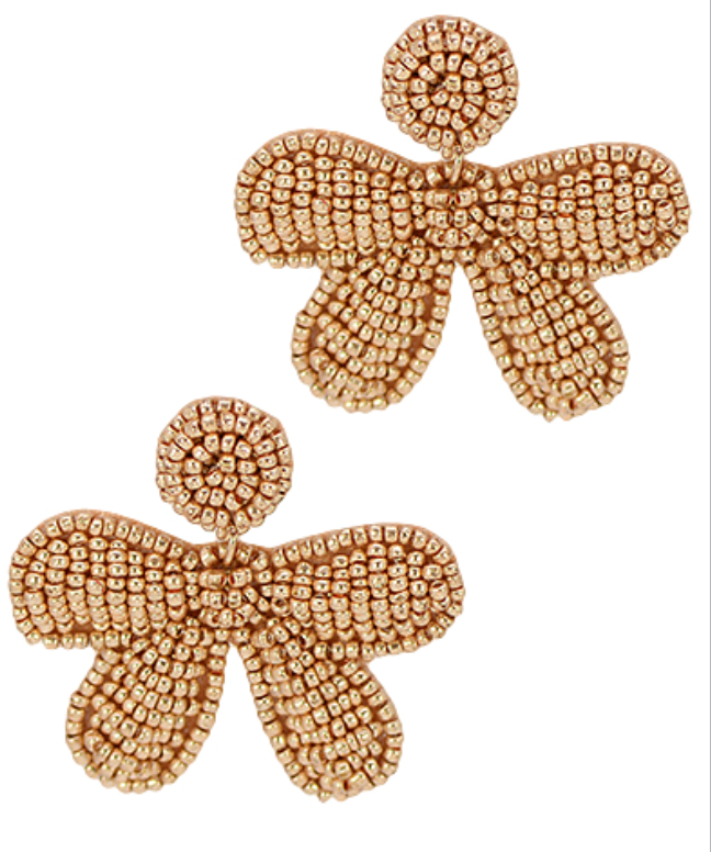 Gold Bow Beaded Earrings