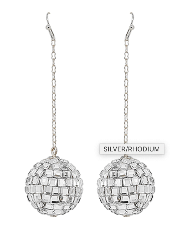 Disco Ball Drop Earrings - Silver