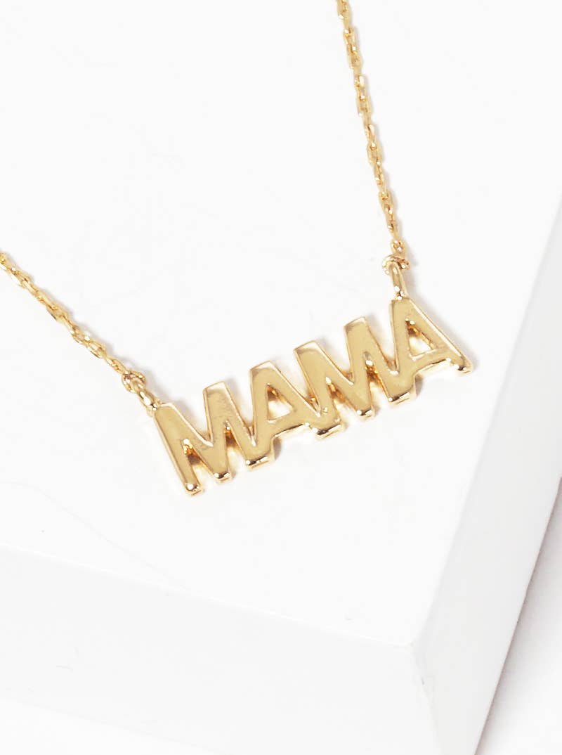 Block Mama Word Pendant Gold Necklace