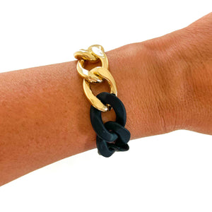 Savvy Bling - Gold Matte Black Chunky Acrylic Chain Link Bracelet