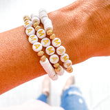 Gold Mama Bracelet- White & Gold Heishi Vinyl Bracelet