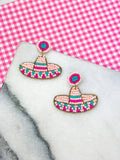 Pink Sombrero Beaded Dangle Earrings