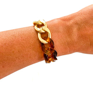 Savvy Bling - Gold Tortoise Leopard Chunky Acrylic Chain Link Bracelet
