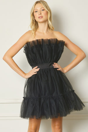 Party Started Black Tulle Strapless Dress
