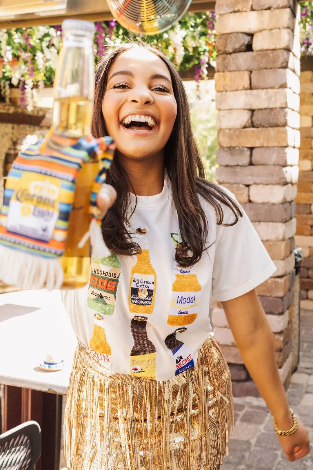 Queen Of Sparkles:  Cinco Beer Sequin Tee