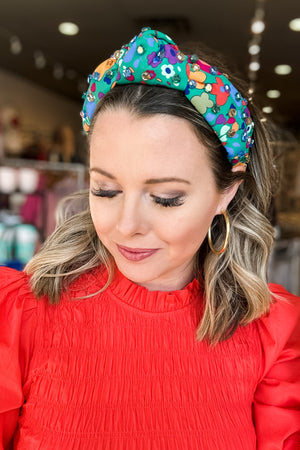 Brianna Cannon: BRIGHT FLORAL HEADBAND WITH FLAT CRYSTAL BEADS
