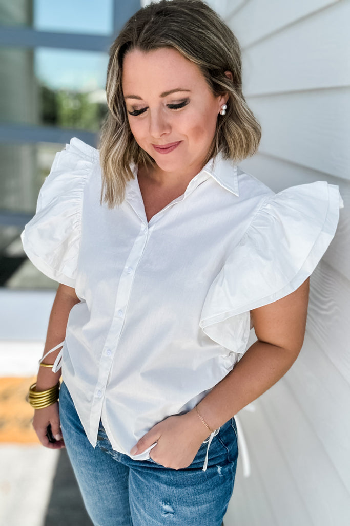 Tiered Ruffle Sleeve Solid Shirt Blouse