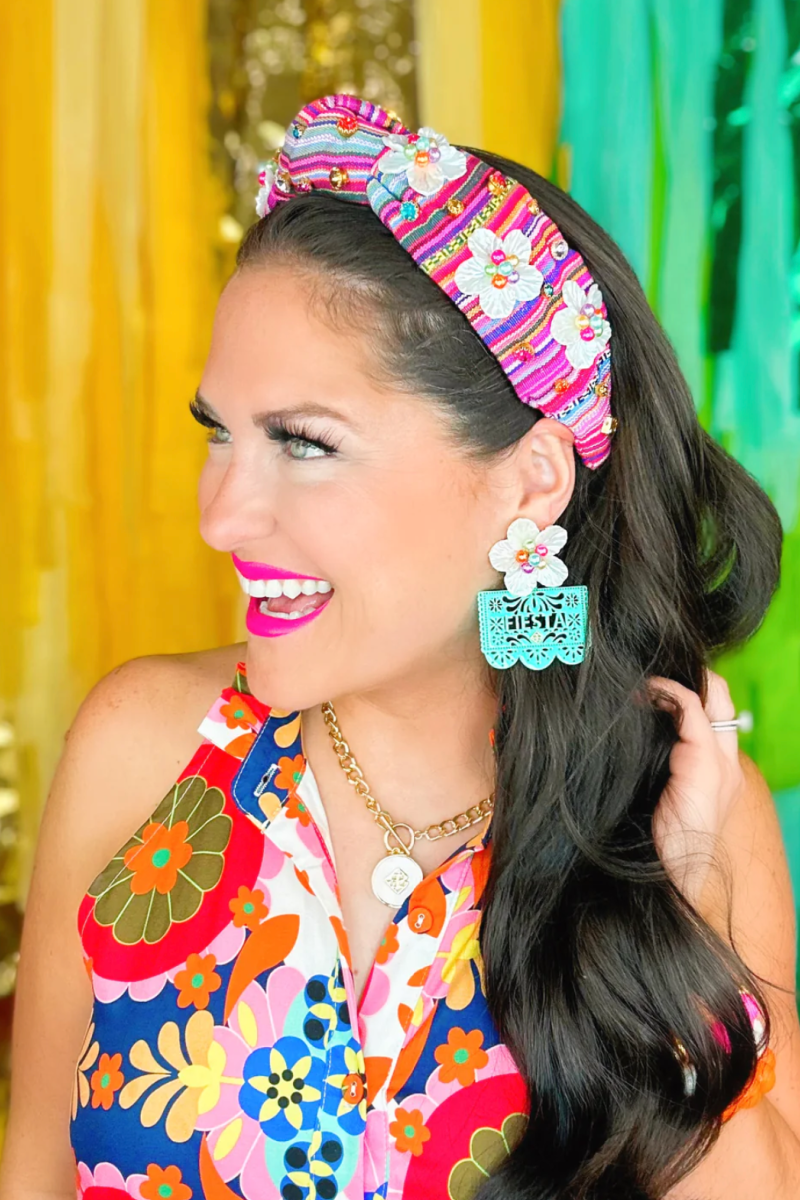 Brianna Cannon: FIESTA SERAPE HEADBAND WITH 3D FLOWERS AND CRYSTALS