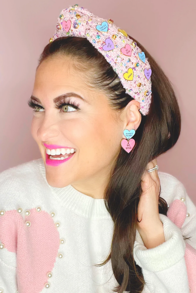 Brianna Cannon: ADULT SIZE HEART CANDY TWEED HEADBAND WITH CRYSTALS