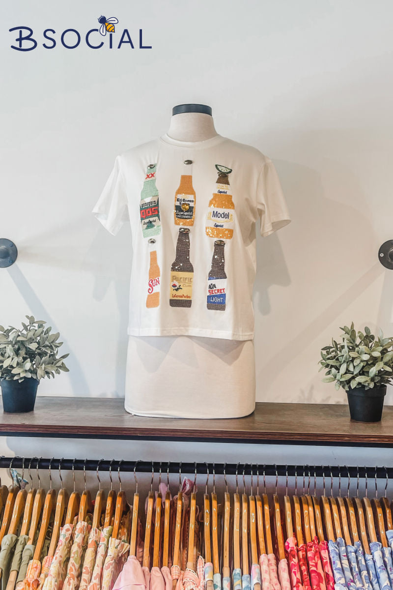Queen Of Sparkles:  Cinco Beer Sequin Tee