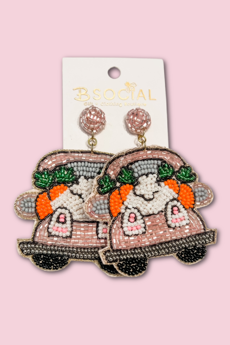 Easter Bunny Truck Beaded Dangle Earrings