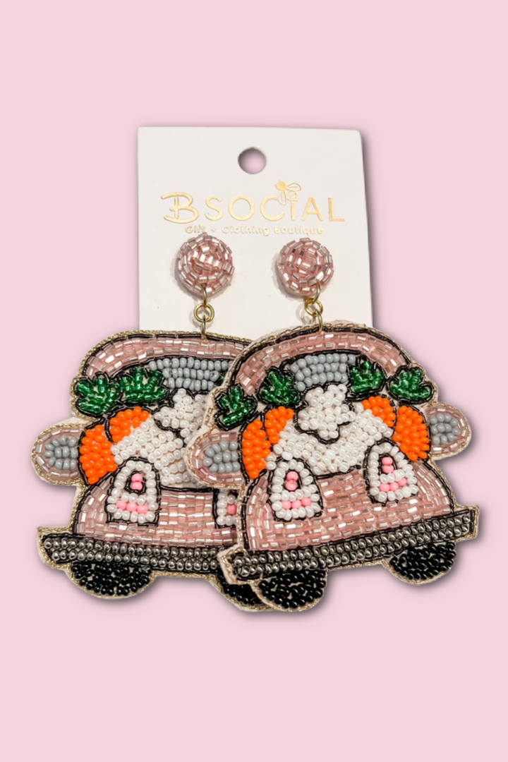 Easter Bunny Truck Beaded Dangle Earrings